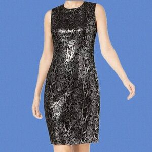 Calvin Klein Black Silver Strapless Sheath Dress